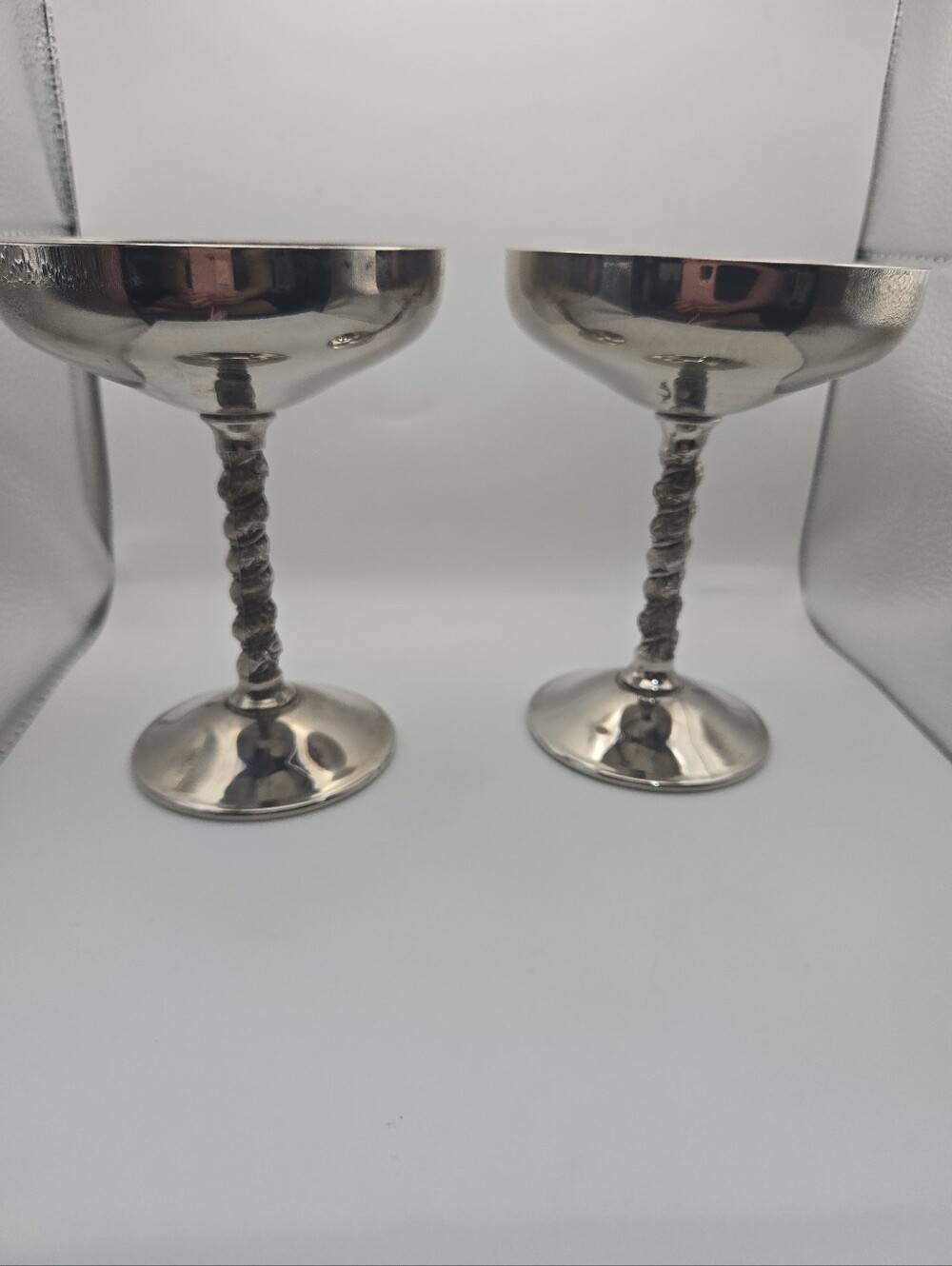 Vintage F.B. Rogers Silverplate Italy Goblets Pair Twisted Stem Sherbet Cups
